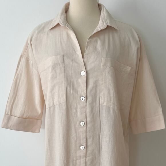 Shore Oversized Linen Shirt Mini Dress Button-Down Seashell Size XS NWT - Picture 2 of 13